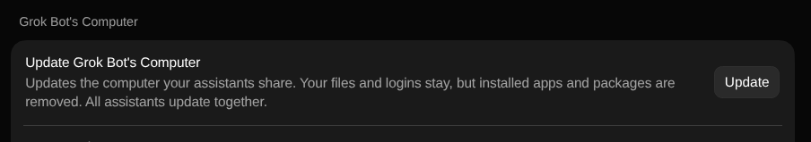 Settings — Update Grok Bot’s Computer